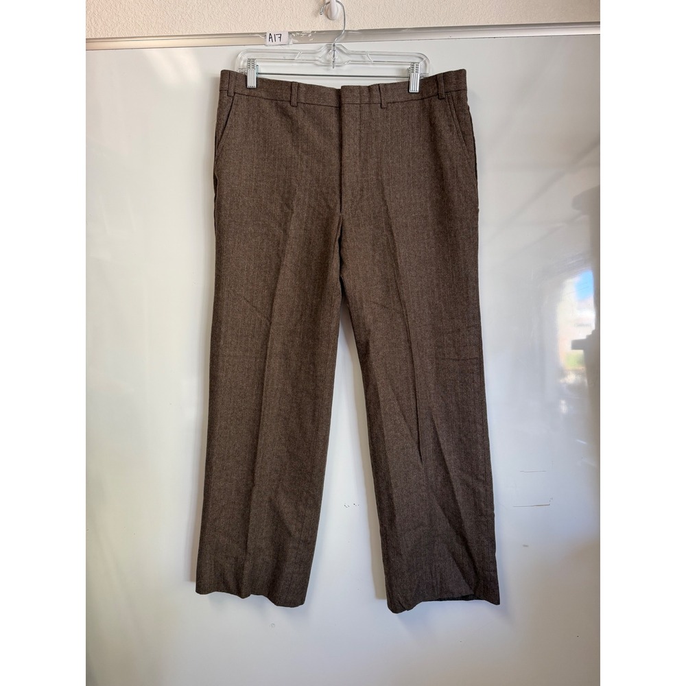 Vintage 60s 70s Brown Pinstripe Trousers Straight Leg Talon Zipper Mens 35x27.5